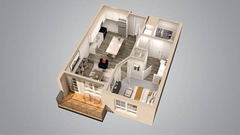 Floor plan for 1 bed, 1 bath, 747 sqft